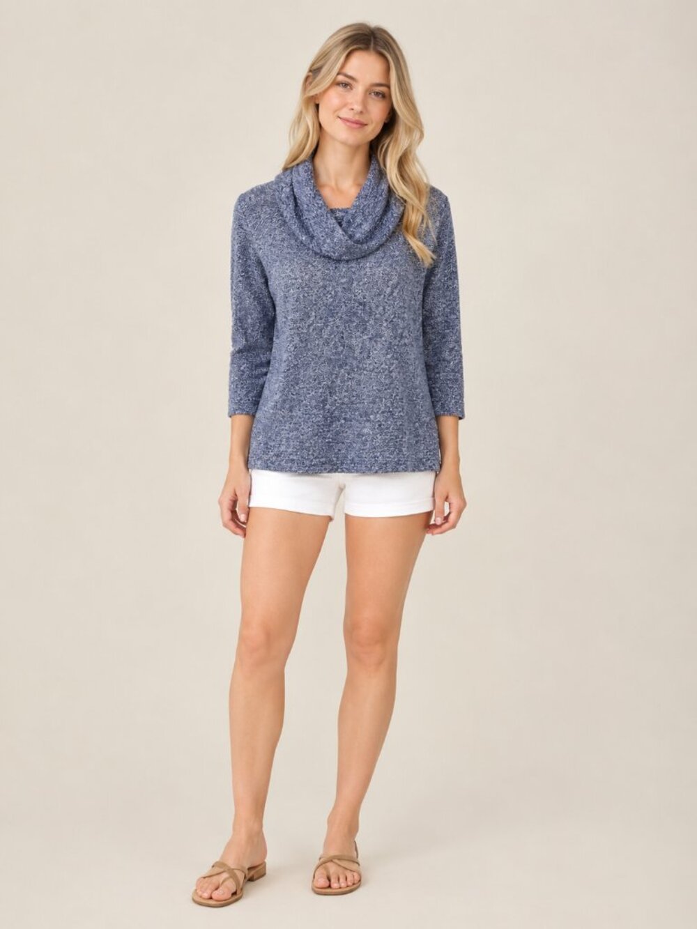 2/$30 Jillian Nicole Petite Chunky Knit Cowl Neck Sweater Heather Slate #1550